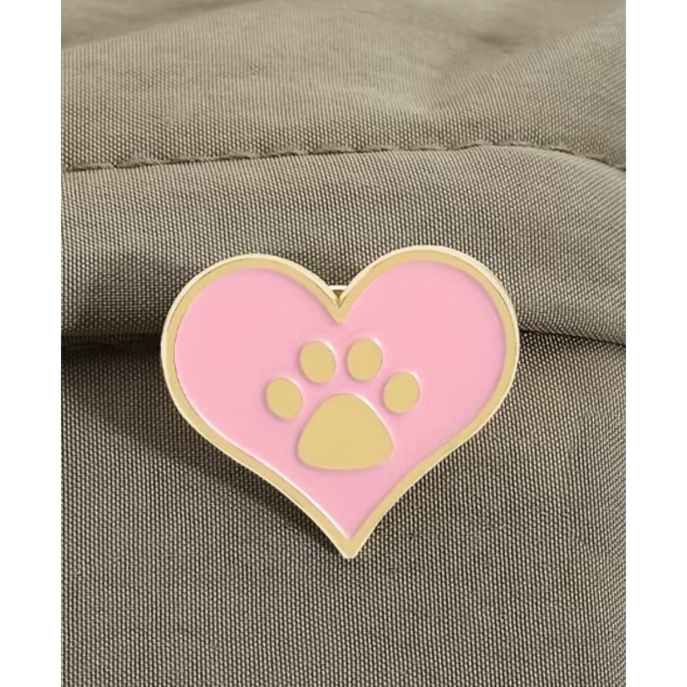 Pink Heart Paw Print Enamel Pin Gold Tone Pet Lover Dog Cat Lapel